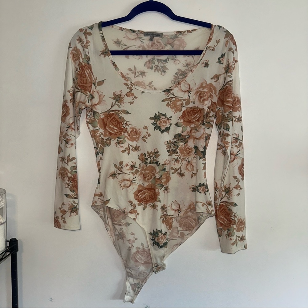 Charlotte Russe Cream Floral Bodysuit